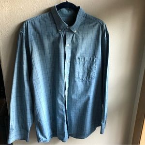 Izod Button-down Shirt. Medium Blue with Teal Checkerboard. Cotton. Size Large